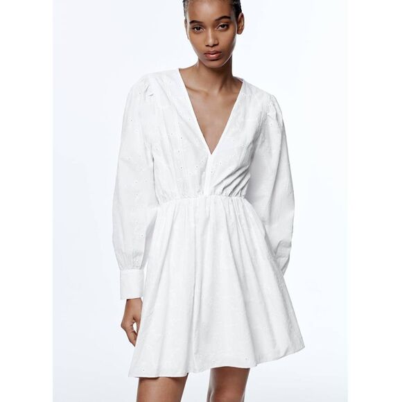 ZARA EMBROIDERED FLORAL DRESS WHITE NEW - Picture 1 of 8